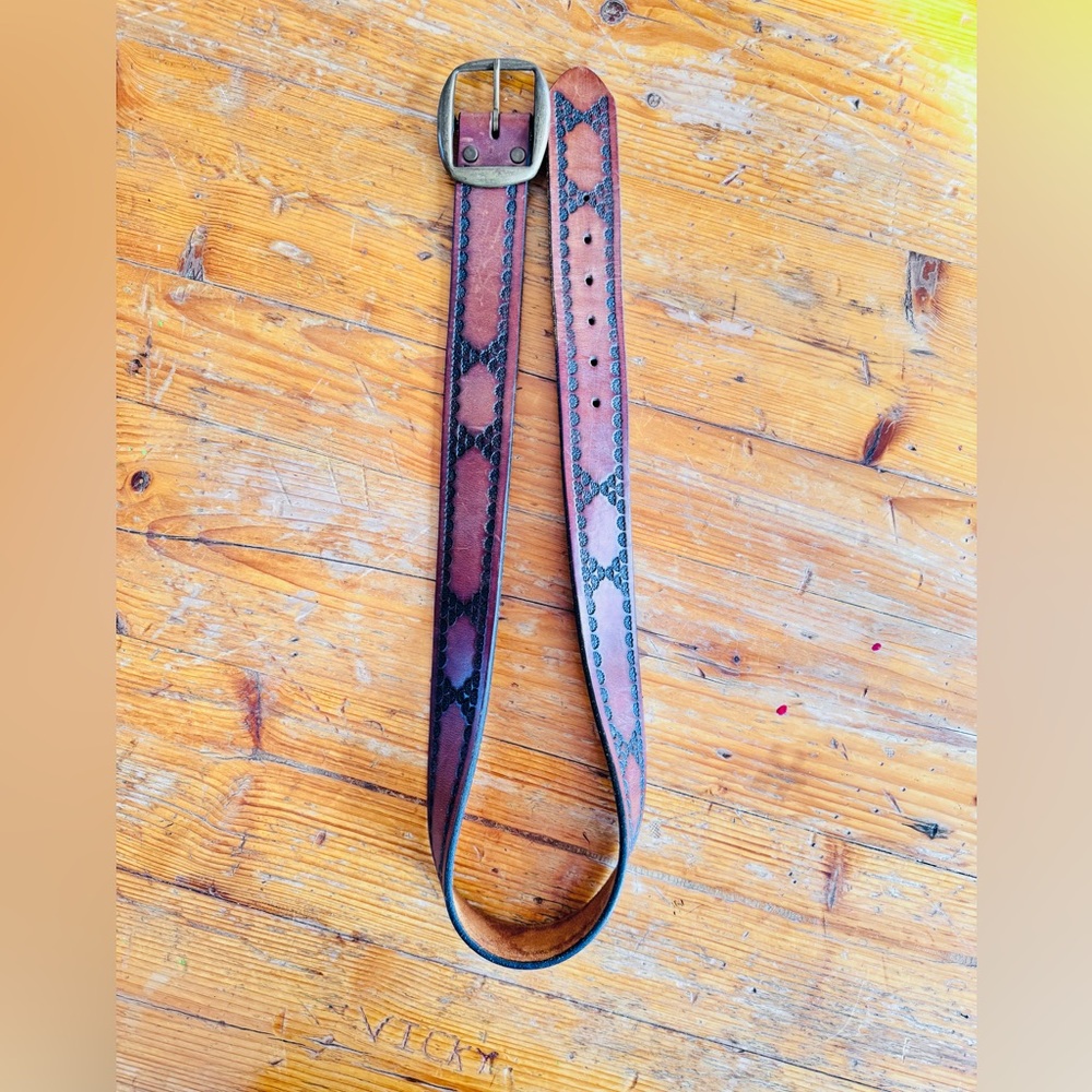 Vintage 90s Tooled Leather Belt Size 32 Western Boho - Picture 15 of 16